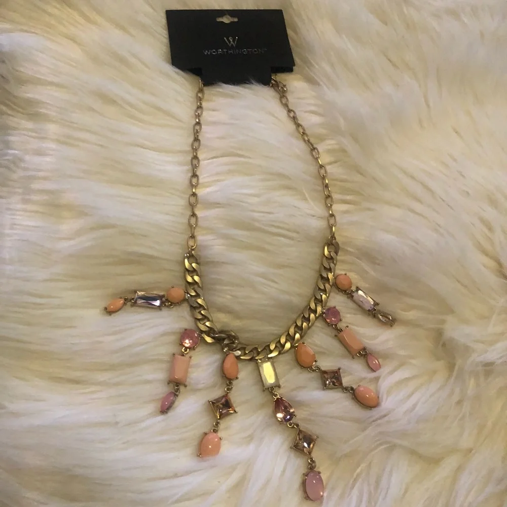 chunky gold chain with pink stones